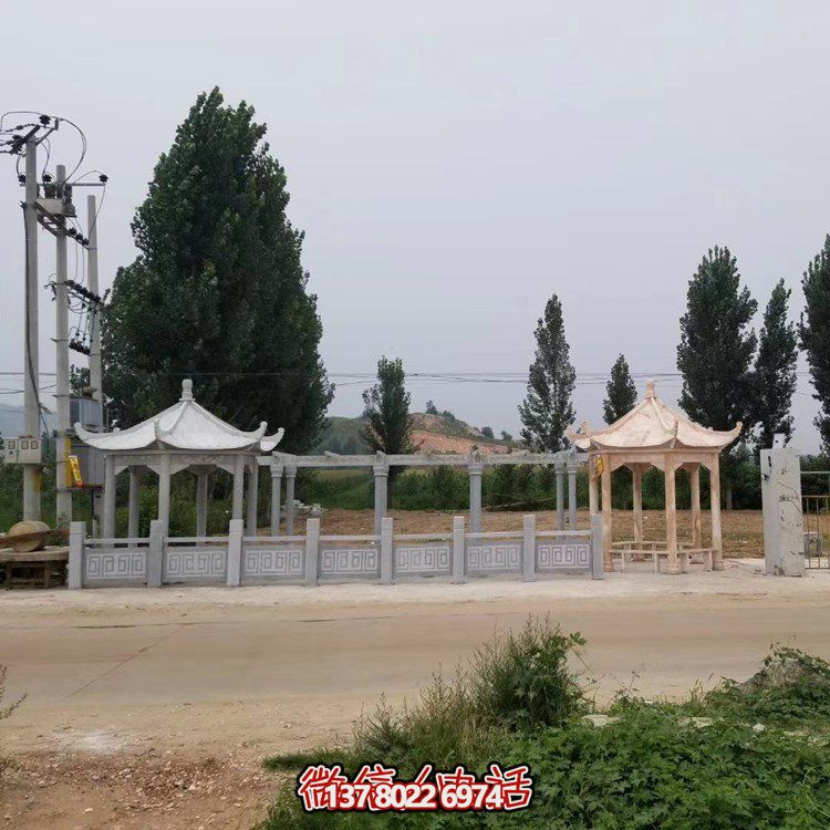 城市街道擺放青石仿古長(zhǎng)廊休息涼亭