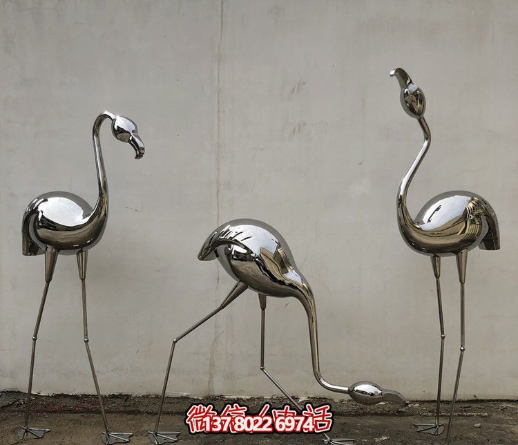 三只不銹鋼鏡面火烈鳥雕塑 三只不銹鋼鏡面火烈鳥雕塑