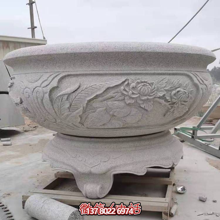庭院花崗巖圓形浮雕花開(kāi)富貴花缽花盆