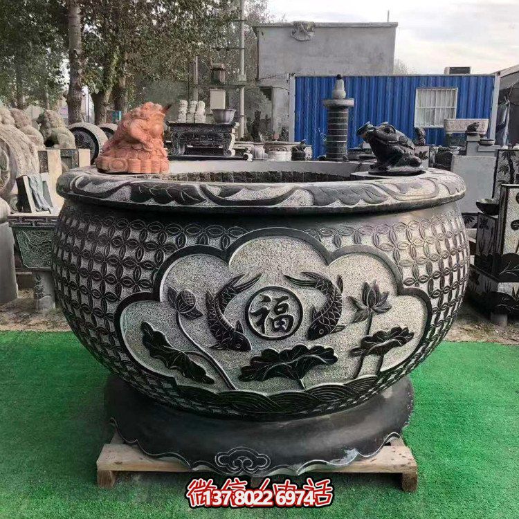 青石大水缸，石雕缸