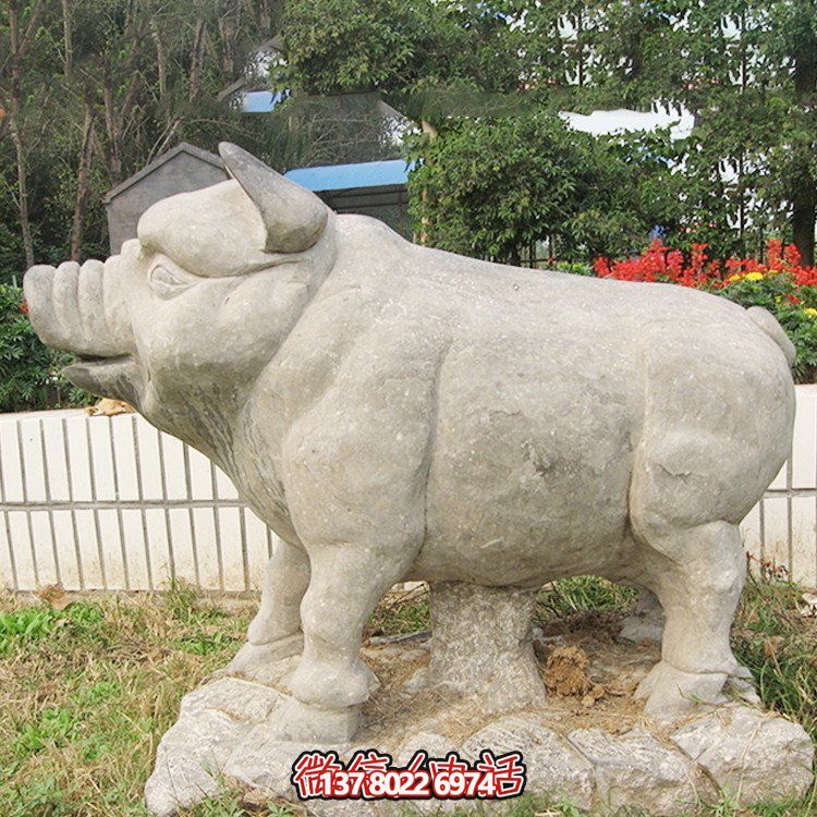 石雕豬，憨態(tài)可掬的大肥豬