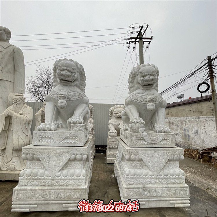 大理石石雕庭院別墅門口鎮(zhèn)宅招財(cái)獅子雕塑
