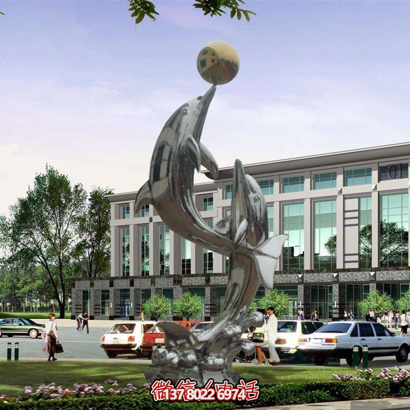 商場戶外兩只大型玩耍的不銹鋼海豚雕塑 商場戶外兩只大型玩耍的不銹鋼海豚雕塑