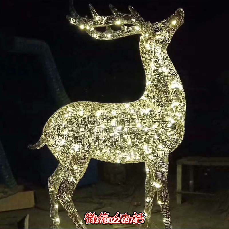 廣場街道不銹鋼鏤空創(chuàng)意照明梅花鹿雕塑 廣場街道不銹鋼鏤空創(chuàng)意照明梅花鹿雕塑