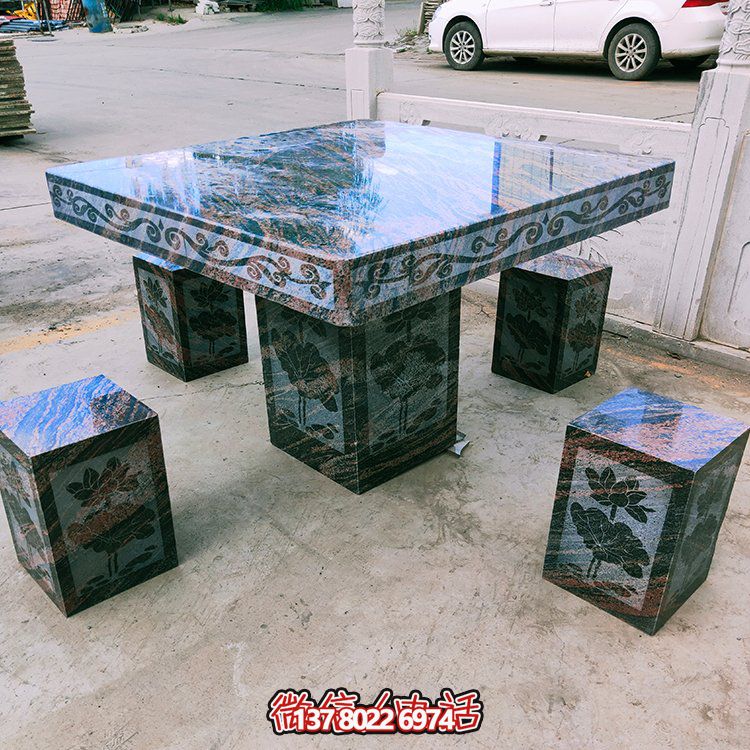 大理石石桌凳，正方形桌子凳子