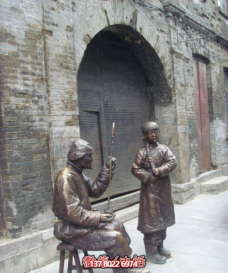 步行街胡同銅雕唱歌拉二胡雕塑 步行街胡同銅雕唱歌拉二胡雕塑