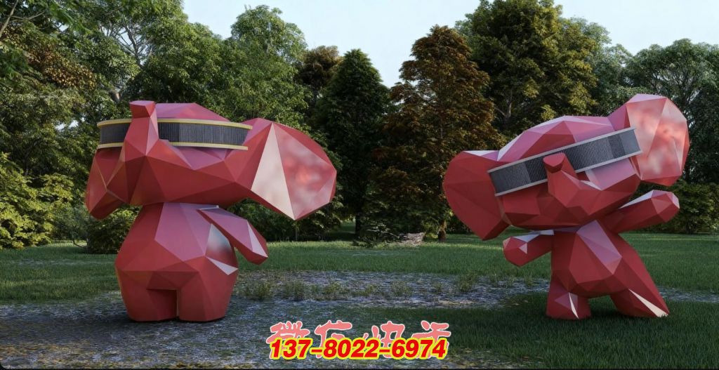 林間趣遇:不銹鋼卡通紅象的景觀歡樂劇場 林間趣遇:不銹鋼卡通紅象的景觀歡樂劇場