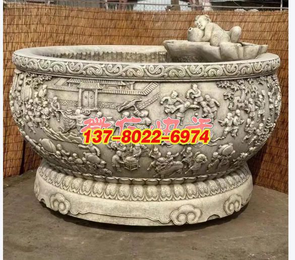 百子嬉戲圖?中式石雕魚缸景觀雕塑 百子嬉戲圖?中式石雕魚缸景觀雕塑