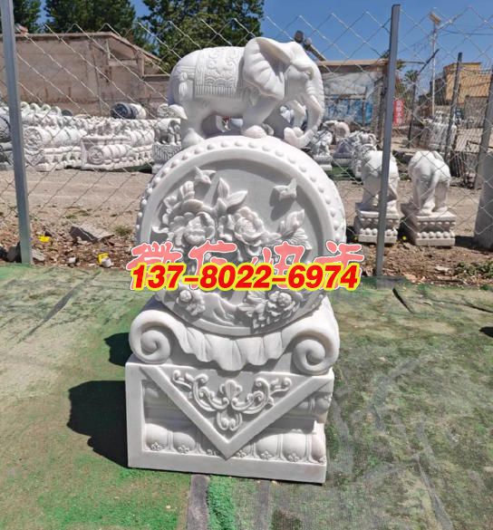 漢白玉象馱富貴牡丹石雕門墩景觀雕塑 漢白玉象馱富貴牡丹石雕門墩景觀雕塑